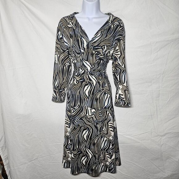 Abstract patterned 3/4 sleeve midi a line dress - Picture 1 of 5